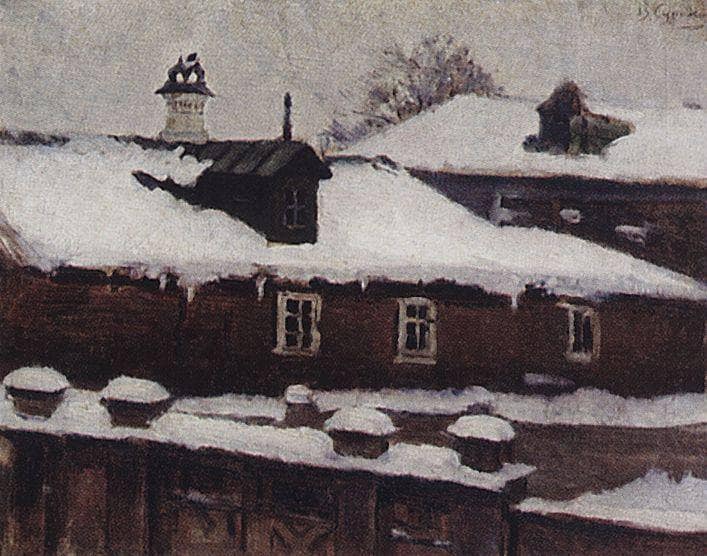 Rooftops in winter by Vasily Surikov — Oil Painting Reproduction