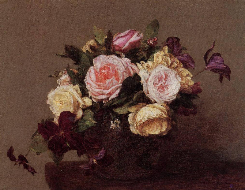 Roses and Clematis by Henri Fantin-Latour — Oil Painting Reproduction