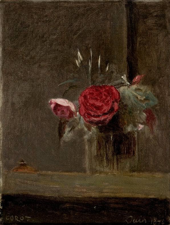 Roses in a Glass by Camille Corot — Oil Painting Reproduction