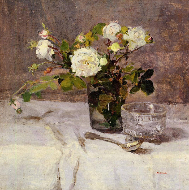 Roses in a Glass by Eva Gonzales — Oil Painting Reproduction