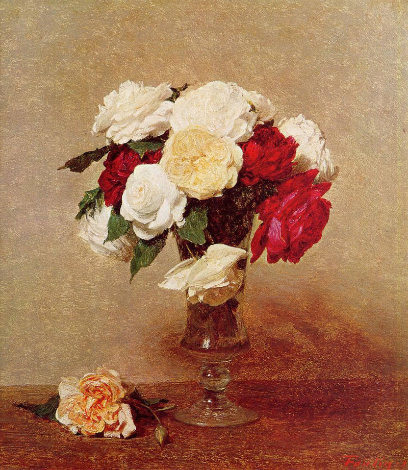 Roses in a Stemmed Glass by Henri Fantin-Latour — Oil Painting Reproduction