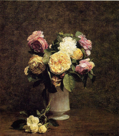Roses in a White Porcelin Vase in entryway