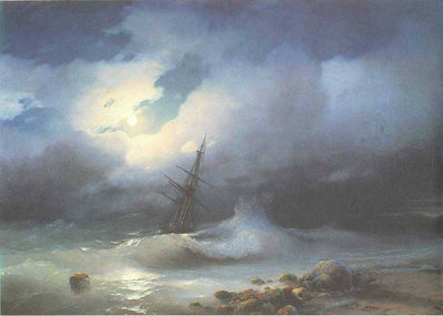 Rough sea at night in dining room
