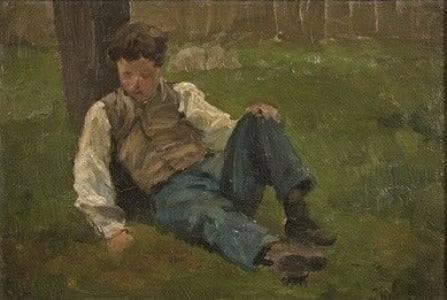 Young Boy at the Foot of a Tree by Jules Breton — Oil Painting Reproduction