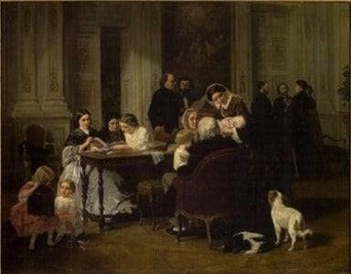 Family meeting by Jules Trayer — Oil Painting Reproduction