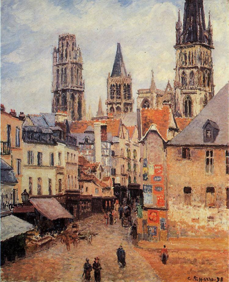 Rue de l'epicerie at Rouen, on a Grey Morning by Camille Pissarro — Oil Painting Reproduction