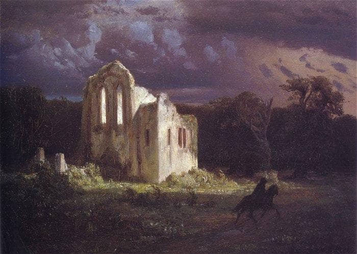 Ruins in the moonlit landscape by Arnold Böcklin — Oil Painting Reproduction