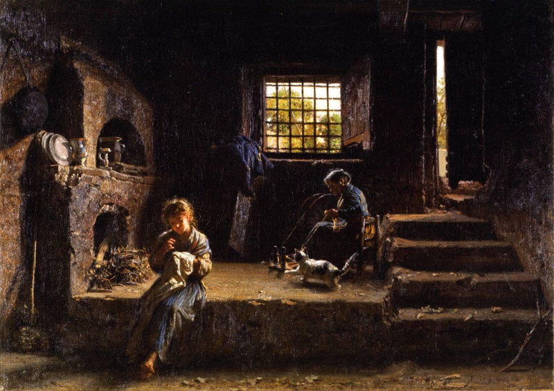 Rustic interior with peasant women by Filippo Palizzi — Oil Painting Reproduction