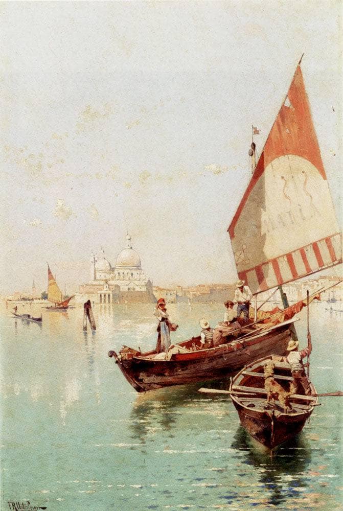 Sailboat In A Venetian Lagoon by Franz Richard Unterberger — Oil Painting Reproduction