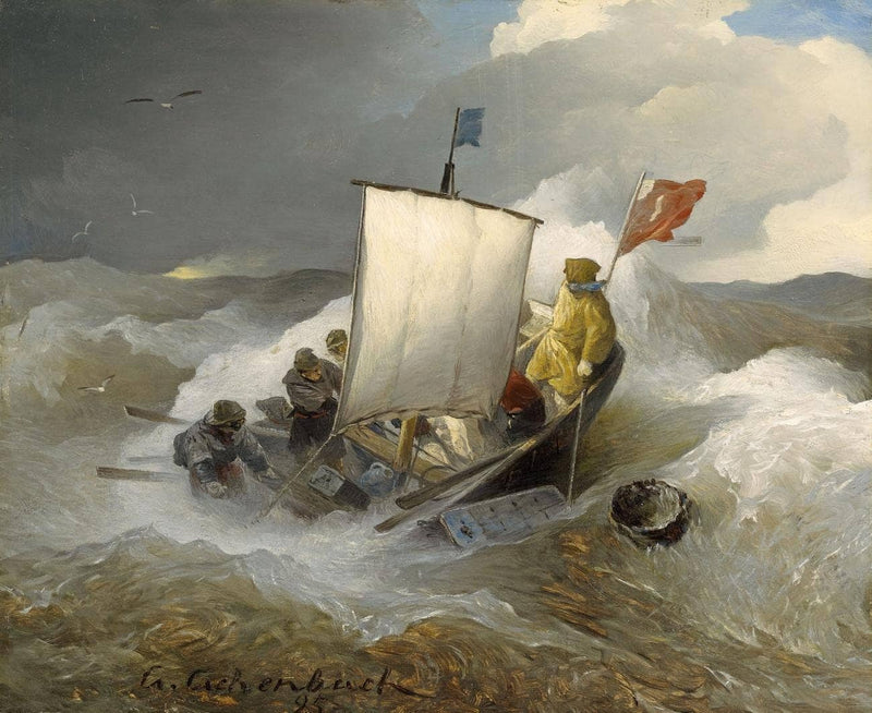 Sailboats in the storm by Andreas Achenbach — Oil Painting Reproduction