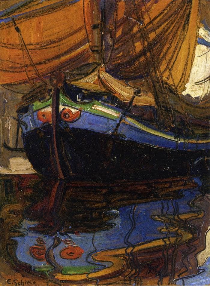 Sailing Boat with Reflection in the Water by Egon Schiele — Oil Painting Reproduction