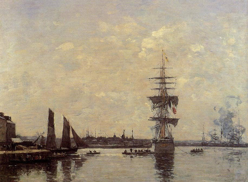 Sailing Boats at Quay by Eugene Boudin — Oil Painting Reproduction