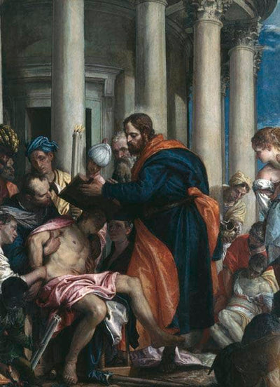 Saint Barnabas healing the sick in apartment