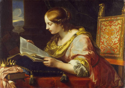 Saint Catherine of Alexandria reading in apartment