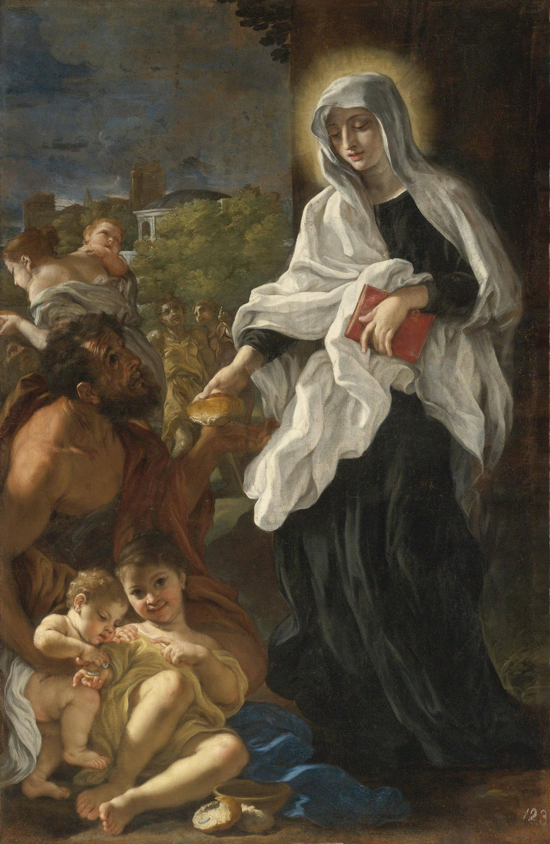 Saint Francesca Romana Giving Alms by Giovanni Battista Gaulli — Oil Painting Reproduction