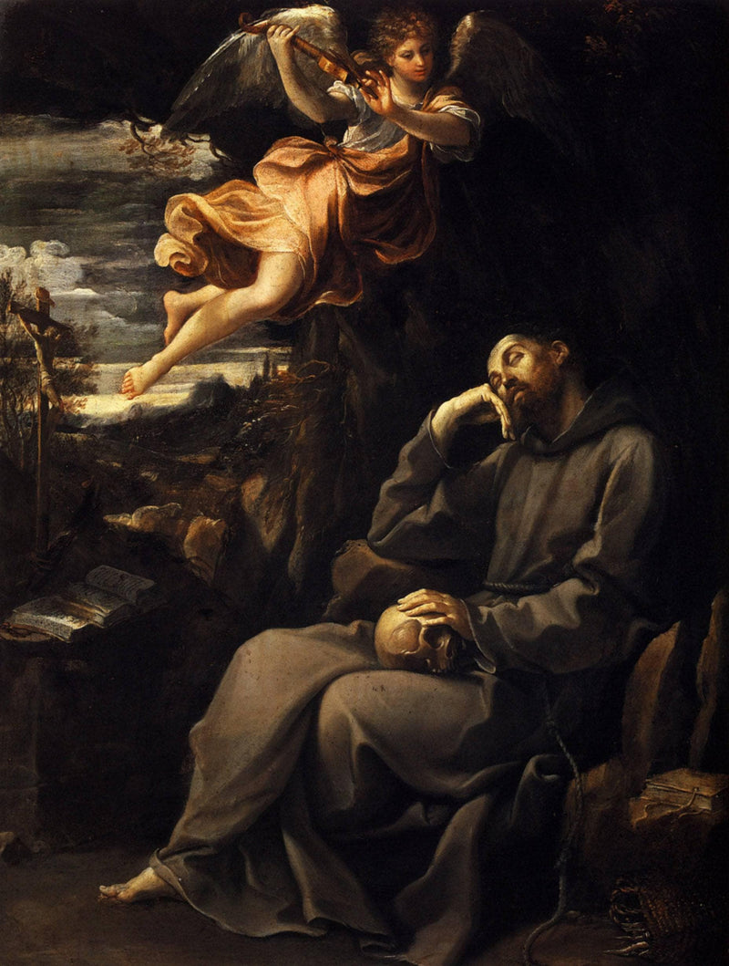 Saint Francis deadened with an angel musician by Guido Reni — Oil Painting Reproduction