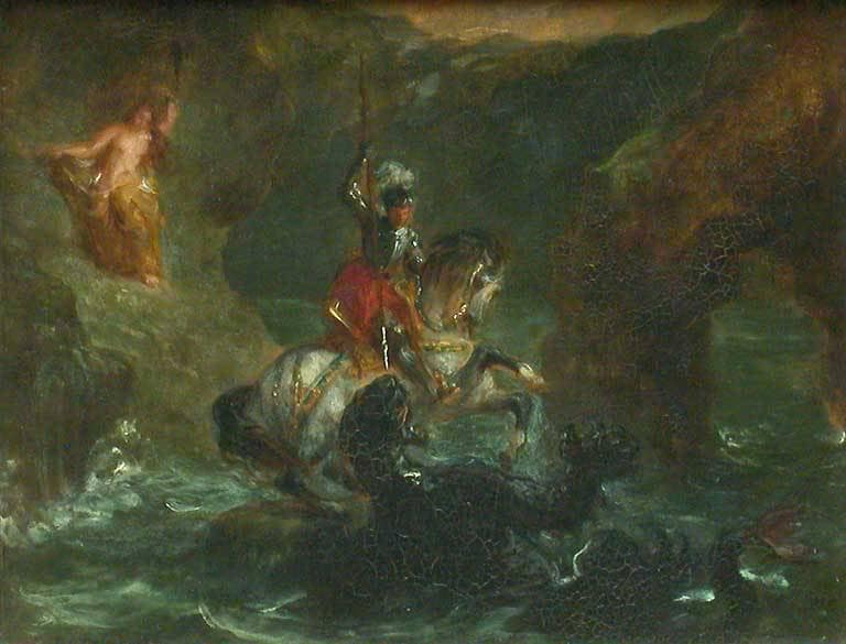 Saint George Fighting the Dragon, Perseus Delivering Andromeda by Eugene Delacroix — Oil Painting Reproduction