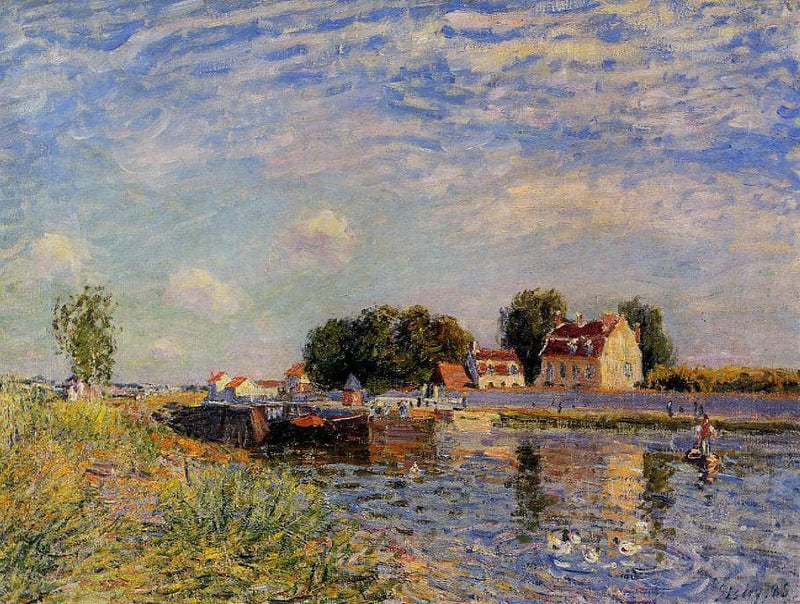 Saint Mammes, Ducks on Canal by Alfred Sisley — Oil Painting Reproduction