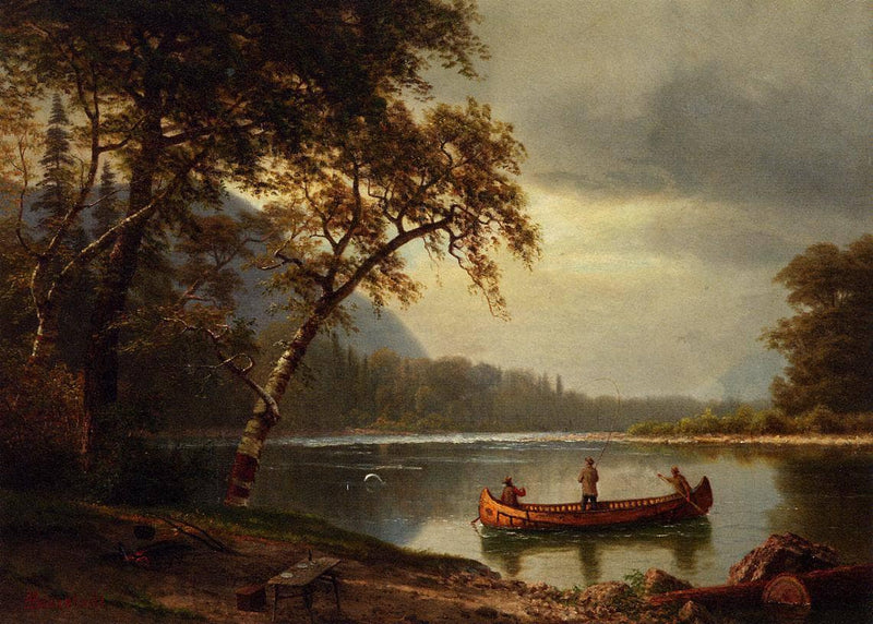 Salmon Fishing on the Cascapediac River by Albert Bierstadt — Oil Painting Reproduction