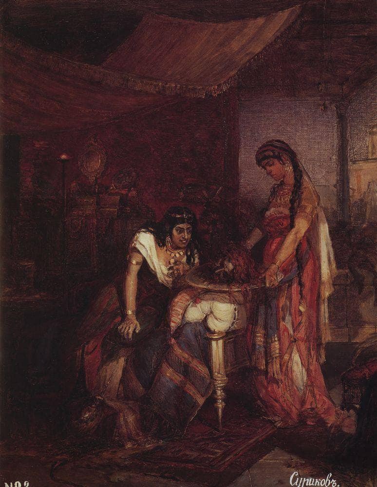 Salome brings head of Saint John the Baptist to her mother Herodias by Vasily Surikov — Oil Painting Reproduction