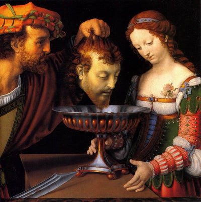 Salome with the head of John the Baptist in kitchen