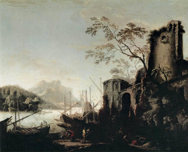 Marine Landscape with Towers by Salvator Rosa — Oil Painting Reproduction