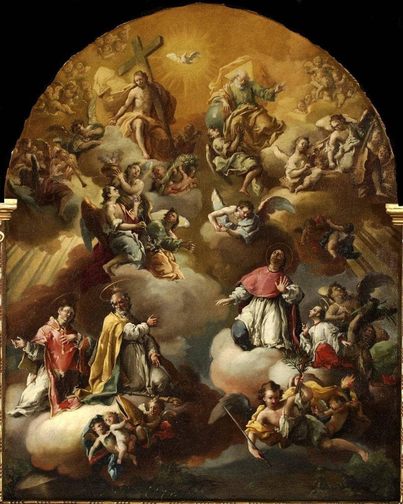 San Valero, San Vicente Mártir, San Pedro Arbués Y Santo Dominguito De Val, En La Gloria by José Luzán — Oil Painting Reproduction