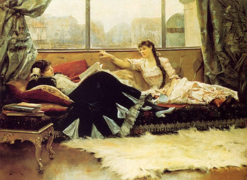 Sarah Bernhardt and Christine Nilsson by Julius LeBlanc Stewart — Oil Painting Reproduction