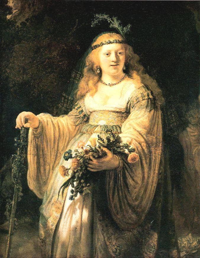 Saskia van Uylenburgh in Arcadian Costume by Rembrandt — Oil Painting Reproduction