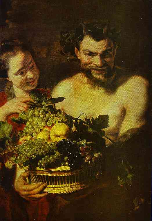 Satyr and Girl with a Basket of Fruit by Jacob Jordaens — Oil Painting Reproduction