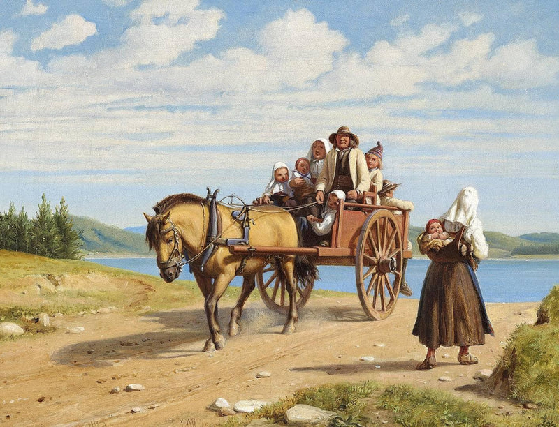 Scene from Leksand with farmers of Dalarne doing a Sunday stroll in a carriage by Wilhelm Marstrand — Oil Painting Reproduction