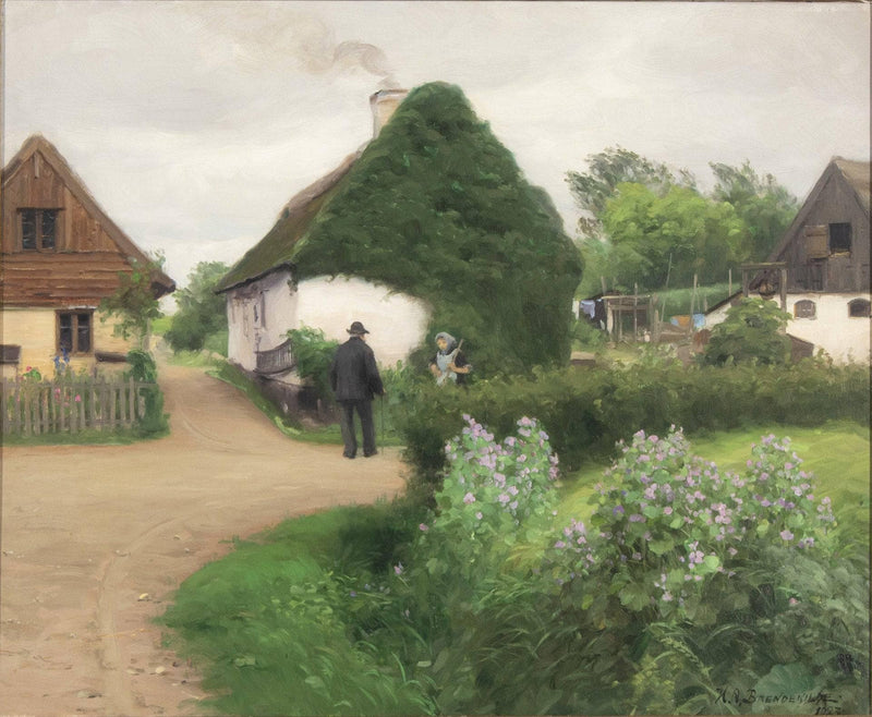 Scenery from a Village with Persons in Conversation by Hans Andersen Brendekilde — Oil Painting Reproduction