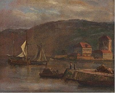 Bergen harbor with Bergenhu by Johan Christian Dahl — Oil Painting Reproduction