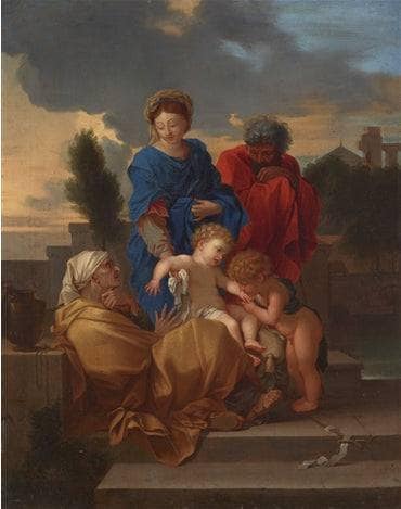 The Holy Family with Saint Elizabeth and the infant Saint John the Baptist by Sebastien Bourdon — Oil Painting Reproduction