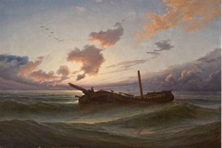 Shipwrecks under the night sky by Knud Baade — Oil Painting Reproduction