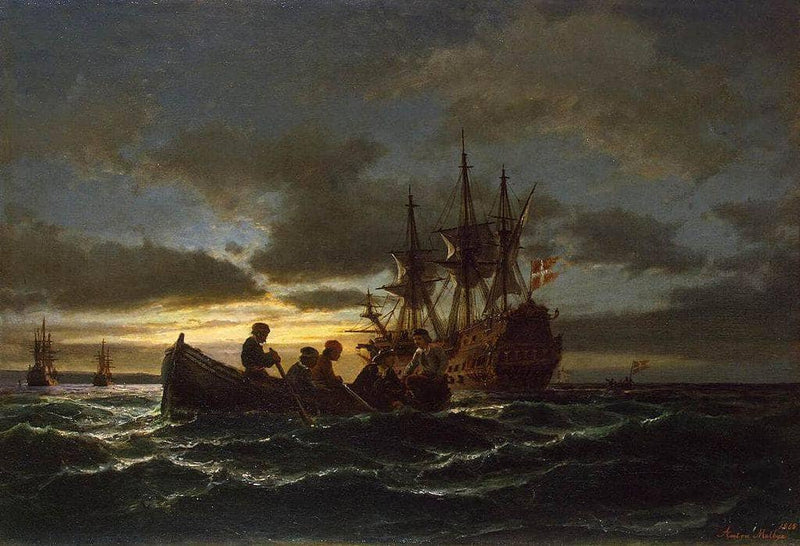 Sea at Night by Anton Melbye — Oil Painting Reproduction