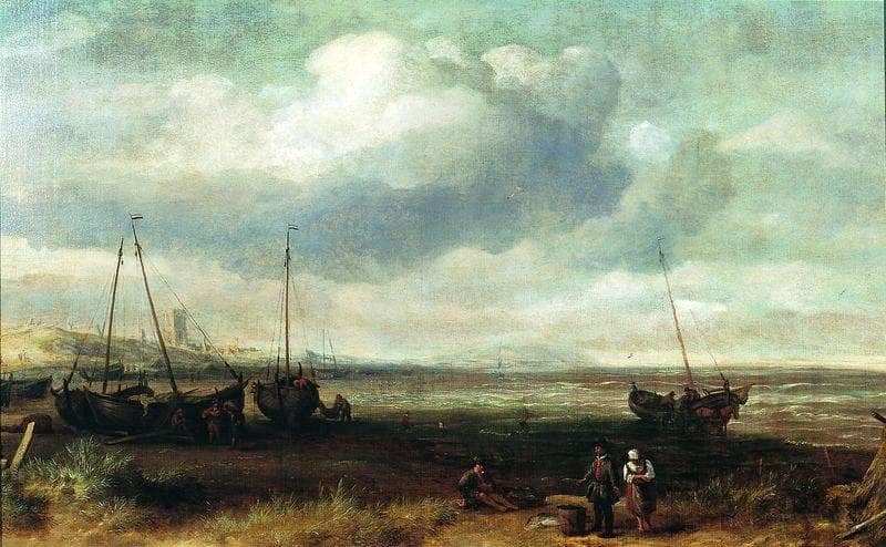Sea Coast at Scheveningen by Simon de Vlieger — Oil Painting Reproduction