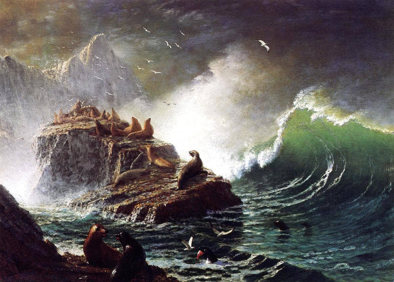 Seals on the Rocks, Farallon Islands by Albert Bierstadt — Oil Painting Reproduction