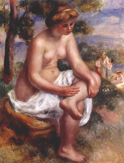 Seated bather in a landscape in master bedroom