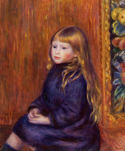 Seated Child in a Blue Dress in living room