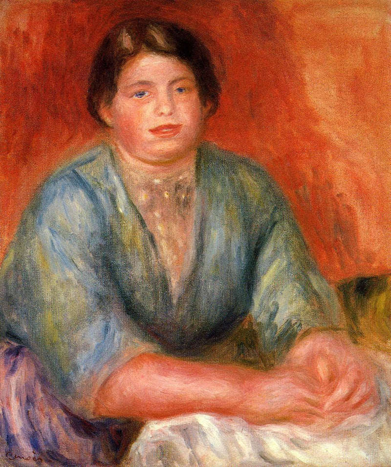 Seated Woman in a Blue Dress by Pierre-Auguste Renoir — Oil Painting Reproduction