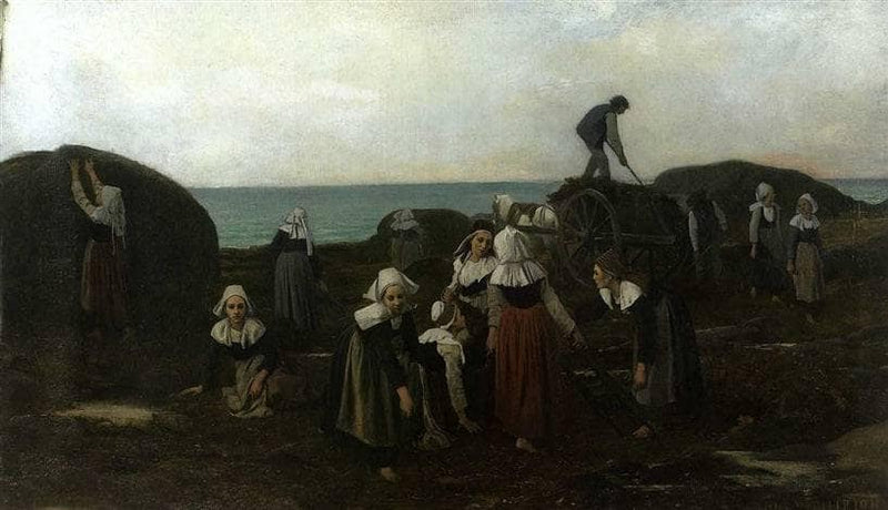 Seaweed collectors in Brittany by Charles Victor Thirion — Oil Painting Reproduction