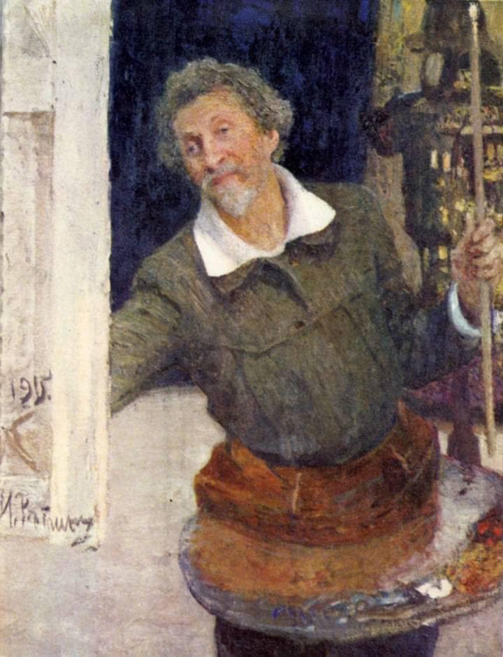 Self portrait at work by Ilya Repin — Oil Painting Reproduction