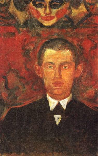 Self-Portrait Beneath Woman's Mask by Edvard Munch — Oil Painting Reproduction