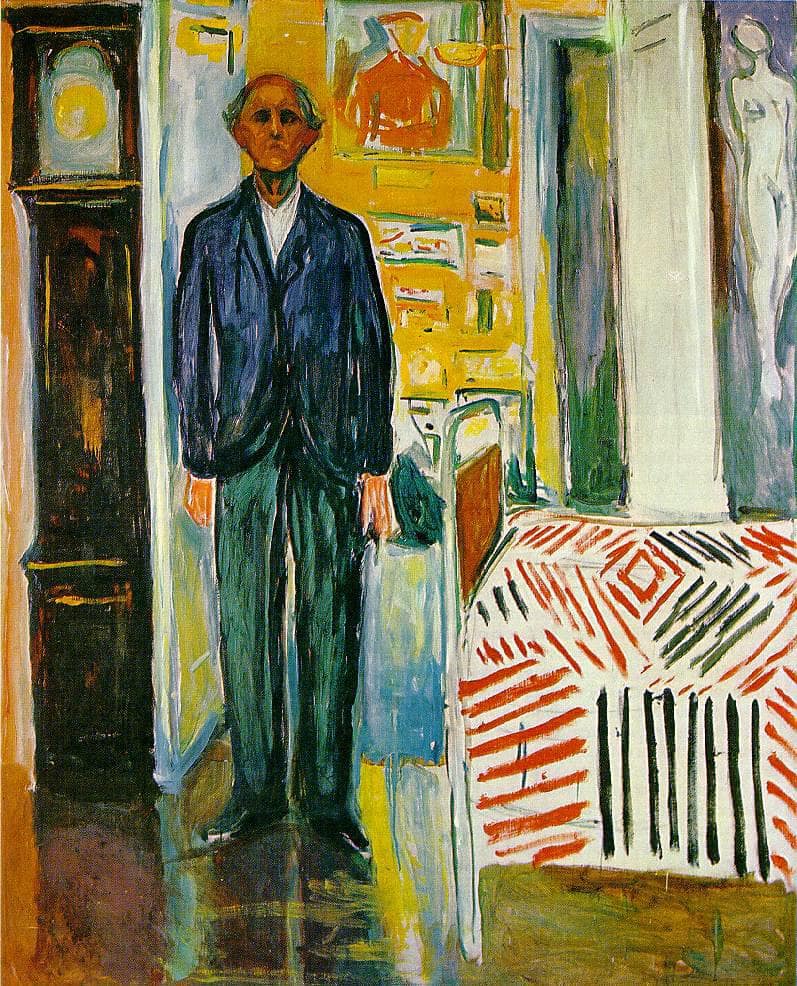Self-portrait. Between the clock and the bed by Edvard Munch — Oil Painting Reproduction