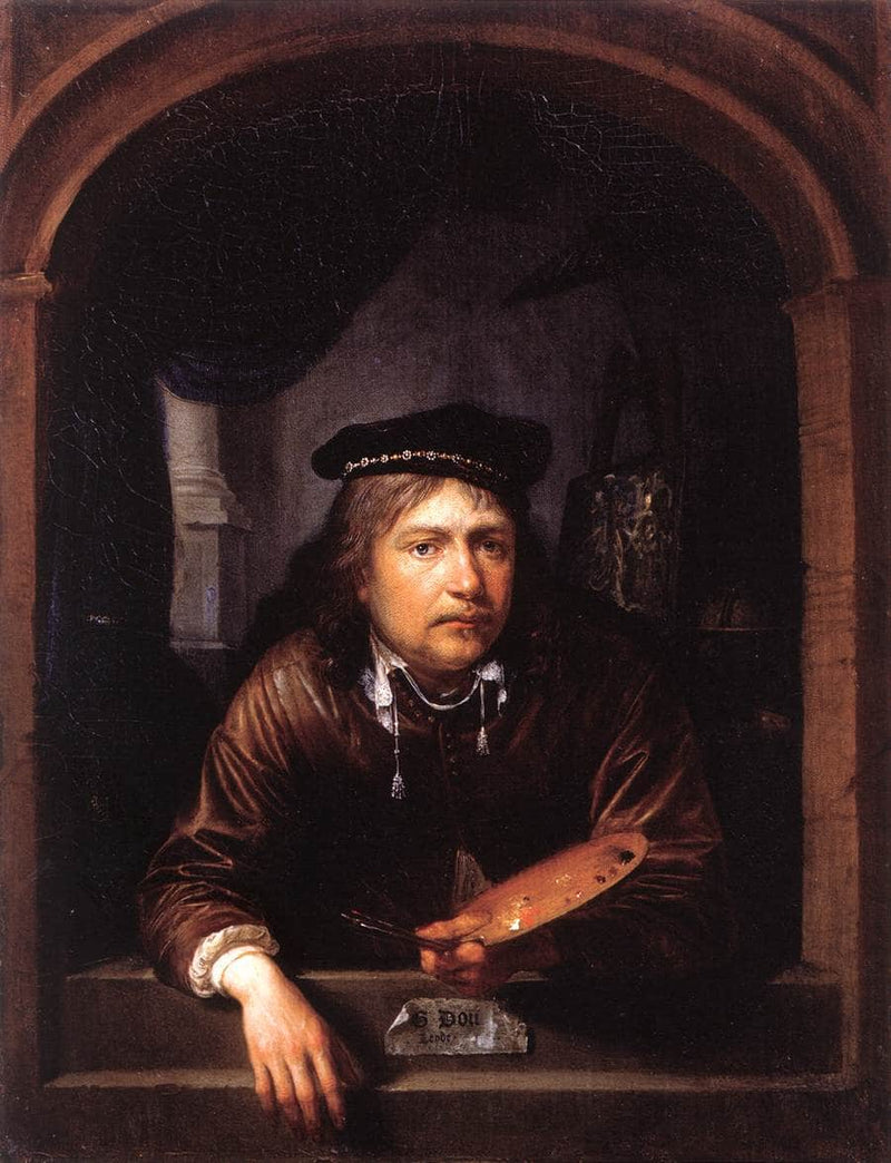 Self-portrait in a Window by Gerrit Dou — Oil Painting Reproduction