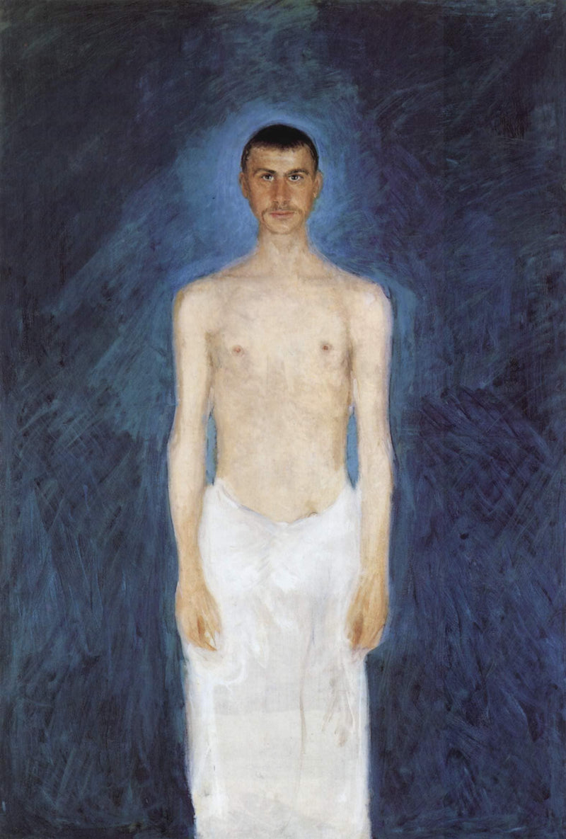 Self-portrait in front of blue background by Richard Gerstl — Oil Painting Reproduction