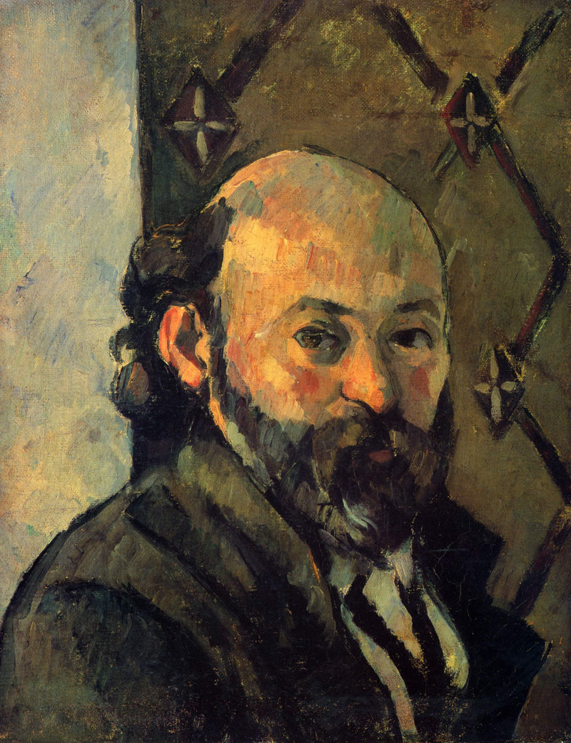 Self-portrait in front of olive wallpaper by Paul Cezanne — Oil Painting Reproduction