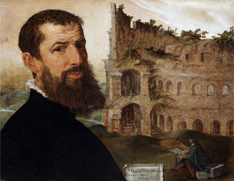 Self-Portrait of the Painter with the Colosseum in the Background by Maerten van Heemskerck — Oil Painting Reproduction