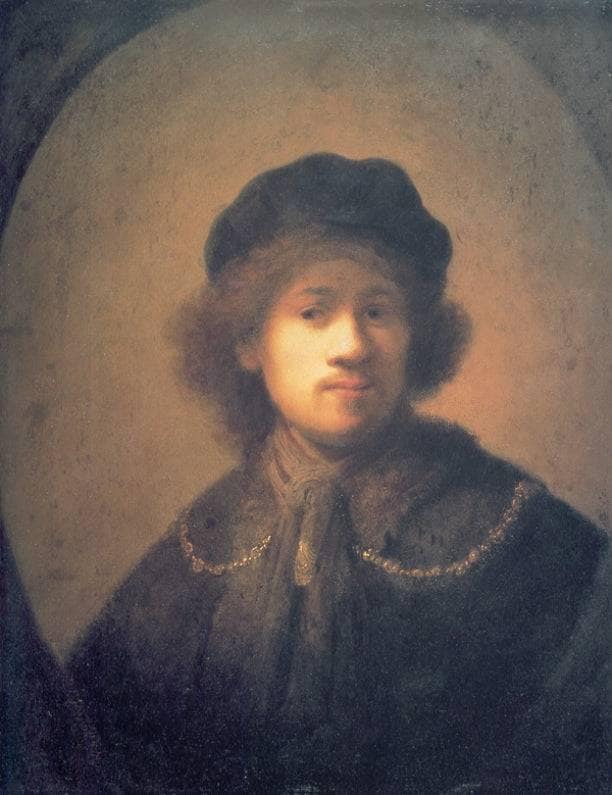 Self-portrait with Beret and Gold Chain by Rembrandt — Oil Painting Reproduction